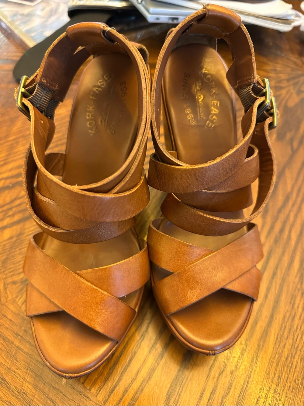 Kork-Ease Hailey Brown Leather Strappy Platform Wedge Sandals Women’s 8/39